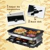 Raclette Grill 8 People Grill Plate Non-stick Coated, Raclette with 8 Mini Raclette Pans, Infinitely Adjustable Temperature, 1500W