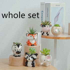 Simple Cartoon Animal Succulent Flower Pot Ceramic Flower Pot (Option: 1set)